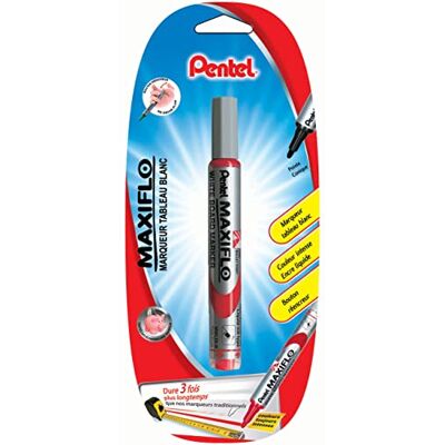 Pentel Maxiflo MWL5S Rotulador borrable para pizarras blancas (punta cónica media), color rojo Pentel Maxiflo MWL5S Rotulador borrable para pizarras blancas (punta cónica media), color rojo