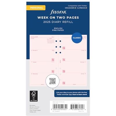 Filofax Semana personal en dos páginas Inglés rosa 2025 Filofax Semana personal en dos páginas Inglés rosa 2025