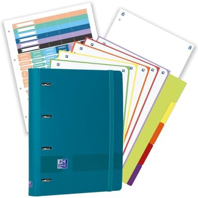 Oxford , Pack Archivador Live & Go A4+ 4 Anillas, Plástico Polyfoam, Incluye 2 Recambios con 5 Bandas de colores vivos, Cuadrícula 5X5 y Separadores de Plástico, Color Aqua Oxford , Pack Archivador Live & Go A4+ 4 Anillas, Plástico Polyfoam, Incluye 2 Recambios con 5 Bandas de colores vivos, Cuadrícula 5X5 y Separadores de Plástico, Color Aqua