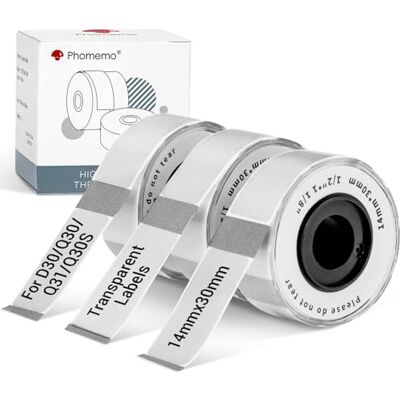 Phomemo D30 Etiquetas Adhesivas para Organización y Clasificación de Documentos, compatibles con Impresoras Térmicas D30, Q30S, Q30, Q31, 14 mm X 30 mm, 3 Rollos, Letras Negras Transparentes Phomemo D30 Etiquetas Adhesivas para Organización y Clasificación de Documentos, compatibles con Impresoras Térmicas D30, Q30S, Q30, Q31, 14 mm X 30 mm, 3 Rollos, Letras Negras Transparentes