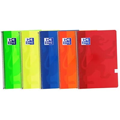 Oxford , Cuadernos A4 (Folio) Cuadrícula 4x4, Tapa Blanda, 80 Hojas. Pack 5 Libretas, Colores Vivos Oxford , Cuadernos A4 (Folio) Cuadrícula 4x4, Tapa Blanda, 80 Hojas. Pack 5 Libretas, Colores Vivos