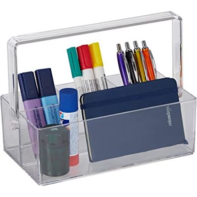 Relaxdays Organizador Escritorio con Asa, 4 Compartimentos, Plástico, Almacenamiento Cosméticos, Portátil, Transparente Relaxdays Organizador Escritorio con Asa, 4 Compartimentos, Plástico, Almacenamiento Cosméticos, Portátil, Transparente