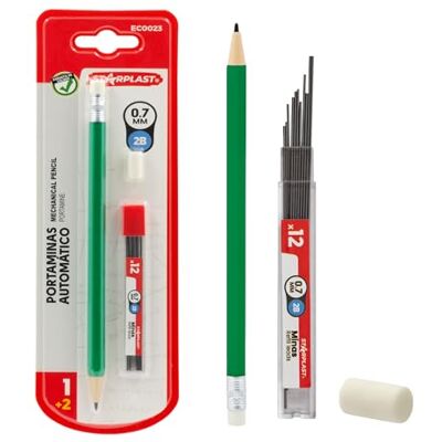 Starplast Portaminas Automático con 12 Minas Grafito 0.7 2B y Goma Borrar 4 Colores, forma lápiz, dureza, escolar, Recambios, escritura, dibujo, original, novedad VERDE Starplast Portaminas Automático con 12 Minas Grafito 0.7 2B y Goma Borrar 4 Colores, forma lápiz, dureza, escolar, Recambios, escritura, dibujo, original, novedad VERDE