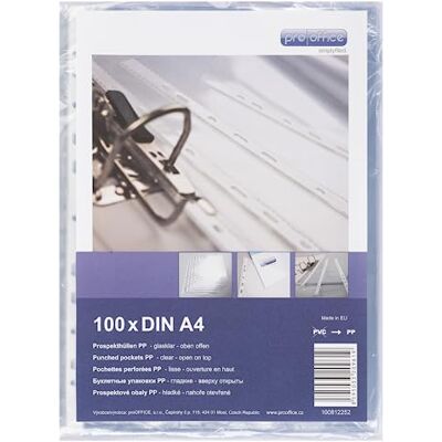 proOFFICE "11170000-0" Value Bolsillo perforado, tamaño A4, 100 unidades, polipropileno proOFFICE "11170000-0" Value Bolsillo perforado, tamaño A4, 100 unidades, polipropileno