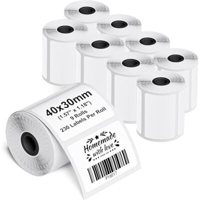 Phomemo Etiquetas Adhesivas Térmicas 40x30mm para M110, 9 Rollos, 2070 Pcs Etiquetas pegatinas Personalizadas para logo, diseños, regalos, Decoración, para M110/M108/M221/M220, Blanco Phomemo Etiquetas Adhesivas Térmicas 40x30mm para M110, 9 Rollos, 2070 Pcs Etiquetas pegatinas Personalizadas para logo, diseños, regalos, Decoración, para M110/M108/M221/M220, Blanco