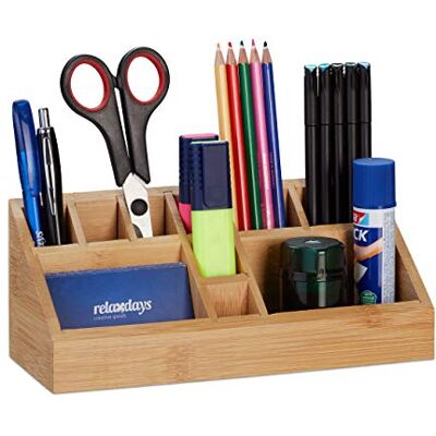 Relaxdays Portalápices Bambú, Organizador Escritorio Rectangular, 10 Compartimentos, Oficina, 9,5 x 23 x 9 cm, Natural Relaxdays Portalápices Bambú, Organizador Escritorio Rectangular, 10 Compartimentos, Oficina, 9,5 x 23 x 9 cm, Natural