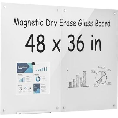 VEVOR Pizarra Magnética de Cristal 2 Piezas 900 x 600 mm Borrado en Seco para Oficina Escuela, Diseño sin Marco, Vidrio Templado, con Rotulador, Imanes, Borrador, Bandeja, Montaje en Pared, Blanco VEVOR Pizarra Magnética de Cristal 2 Piezas 900 x 600 mm Borrado en Seco para Oficina Escuela, Diseño sin Marco, Vidrio Templado, con Rotulador, Imanes, Borrador, Bandeja, Montaje en Pared, Blanco