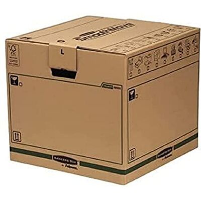 Bankers Box pack 5 cajas mudanza 85L (40,5×45,5×45,5cm), cartón doble, asas, sin cinta, montaje FastFold – resistentes y 100% reciclables – ideal para mudanza y almacenaje Bankers Box pack 5 cajas mudanza 85L (40,5×45,5×45,5cm), cartón doble, asas, sin cinta, montaje FastFold – resistentes y 100% reciclables – ideal para mudanza y almacenaje