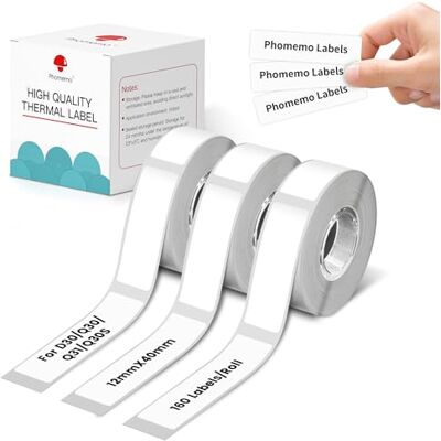 Phomemo D30 Etiquetas Adhesivas para Organización y Clasificación de Documentos, compatibles con Impresoras Térmicas D30, Q30S, Q30, Q31, 12 mm X 40 mm, 3 Rollos, Blanco Phomemo D30 Etiquetas Adhesivas para Organización y Clasificación de Documentos, compatibles con Impresoras Térmicas D30, Q30S, Q30, Q31, 12 mm X 40 mm, 3 Rollos, Blanco