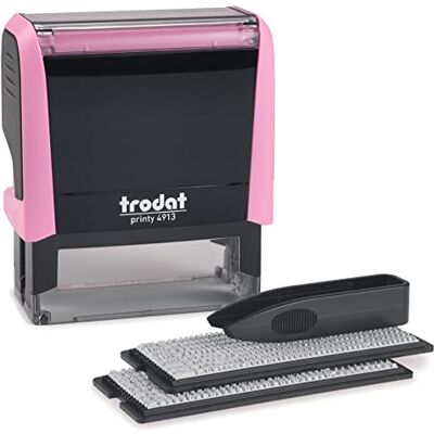 Trodat Printy 4913 Sello personalizable con tinta negra, tamaño de impresión: 57 x 21 mm, máximo 6 líneas de texto, color rosa pastel Trodat Printy 4913 Sello personalizable con tinta negra, tamaño de impresión: 57 x 21 mm, máximo 6 líneas de texto, color rosa pastel