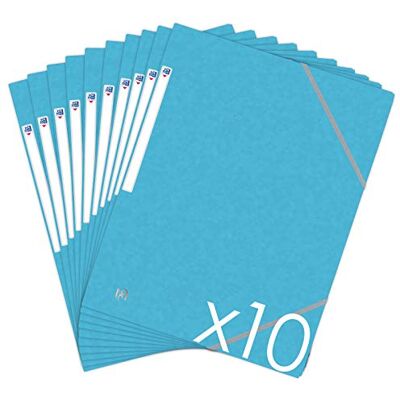 Oxford Top File + Lote de 10 carpetas de cartón con 3 solapas, formato A4, cierre con elásticos, color azul claro Oxford Top File + Lote de 10 carpetas de cartón con 3 solapas, formato A4, cierre con elásticos, color azul claro