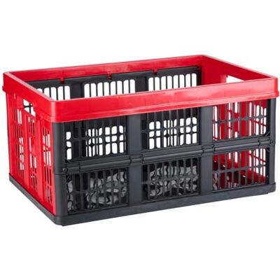 Dirt Devil Caja plegable de 45 litros – Caja plegable para compras – Organizador con asas y ventilación – Caja apilable – Rojo Negro Dirt Devil Caja plegable de 45 litros – Caja plegable para compras – Organizador con asas y ventilación – Caja apilable – Rojo Negro