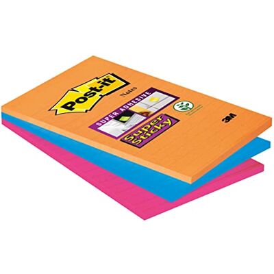 Post-It Super Sticky Notas, Colección Boost, con renglones, 101mmx152 mm, 90 hojas/bloc, 3 bloc/paquete Post-It Super Sticky Notas, Colección Boost, con renglones, 101mmx152 mm, 90 hojas/bloc, 3 bloc/paquete