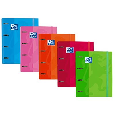 Oxford Archivador 4 anillas con recambio y goma , Caja de 10 unidades, Tapa Extradura A4+ con Recambio 100 Hojas, Cuadrícula 5x5, Colores surtidos Oxford Archivador 4 anillas con recambio y goma , Caja de 10 unidades, Tapa Extradura A4+ con Recambio 100 Hojas, Cuadrícula 5x5, Colores surtidos