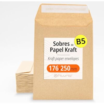 OFITURIA Sobres de Papel Kraft, Sobres para Documentos, Regalos, Invitaciones de Boda y Envíos, Bolsas de Papel Resistentes, Versátiles para Todas las Ocasiones, Tamaño B5 (176x250, 50 uds) OFITURIA Sobres de Papel Kraft, Sobres para Documentos, Regalos, Invitaciones de Boda y Envíos, Bolsas de Papel Resistentes, Versátiles para Todas las Ocasiones, Tamaño B5 (176x250, 50 uds)