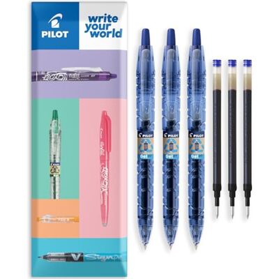 PILOT Bolígrafo de gel de punta rodante, gama Begreen, 89 % reciclado, tinta azul, paquete de bolígrafos + tintas de repuesto, en paquete de almohada (paquete de 3 + 3) PILOT Bolígrafo de gel de punta rodante, gama Begreen, 89 % reciclado, tinta azul, paquete de bolígrafos + tintas de repuesto, en paquete de almohada (paquete de 3 + 3)