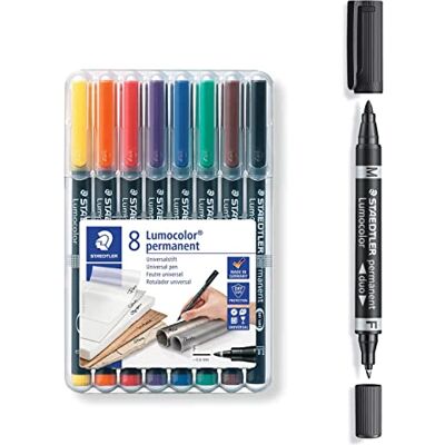 STAEDTLER Lumocolor rotulador permanente universal con 8 colores y rotulador Lumocolor de dos puntas, resistente a las manchas y al agua, se seca en segundos, recargable STAEDTLER Lumocolor rotulador permanente universal con 8 colores y rotulador Lumocolor de dos puntas, resistente a las manchas y al agua, se seca en segundos, recargable