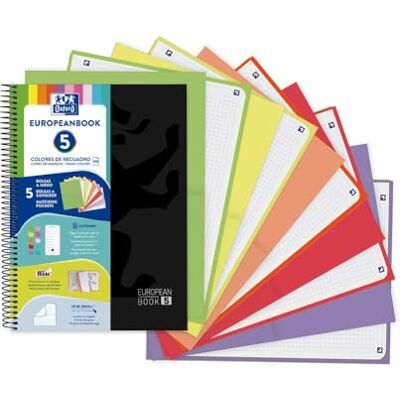 Oxford Cuaderno A4+, Europeanbook 5 con 5 bolsas separadores, Tapa Extradura, Cuadriculado 5X5, 150 Hojas, Color Negro Oxford Cuaderno A4+, Europeanbook 5 con 5 bolsas separadores, Tapa Extradura, Cuadriculado 5X5, 150 Hojas, Color Negro
