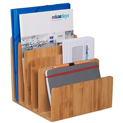 Relaxdays Organizador de Correo para Escritorio, Archivador de Bambú, Portadocumentos Vertical, 23x24,5x25 cm, Natural Relaxdays Organizador de Correo para Escritorio, Archivador de Bambú, Portadocumentos Vertical, 23x24,5x25 cm, Natural