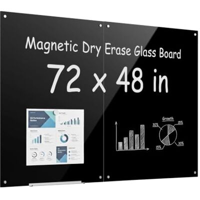 VEVOR Pizarra Magnética de Cristal 1200 x 900 mm Borrado en Seco Negro para Oficina Escuela Aulas, 2 Piezas, sin Marco, Vidrio Templado, con Rotulador, Imanes, Borrador, Bandeja, Montaje en Pared VEVOR Pizarra Magnética de Cristal 1200 x 900 mm Borrado en Seco Negro para Oficina Escuela Aulas, 2 Piezas, sin Marco, Vidrio Templado, con Rotulador, Imanes, Borrador, Bandeja, Montaje en Pared