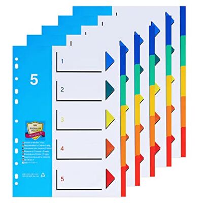 DONGLI 5 unidades Divisores de Archivos A4,Número 1-5 Separadores Archivadorcon 11 Agujeros y Pestañas Multicolor para La Oficina Doméstica DONGLI 5 unidades Divisores de Archivos A4,Número 1-5 Separadores Archivadorcon 11 Agujeros y Pestañas Multicolor para La Oficina Doméstica