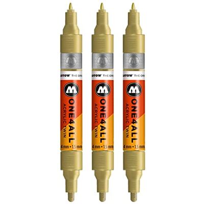 Molotow One4All Acrylic Twin Marker (grosor de trazo 1,5 mm y 4 mm, alta opacidad y permanente), 3 unidades, color 228 dorado metálico Molotow One4All Acrylic Twin Marker (grosor de trazo 1,5 mm y 4 mm, alta opacidad y permanente), 3 unidades, color 228 dorado metálico