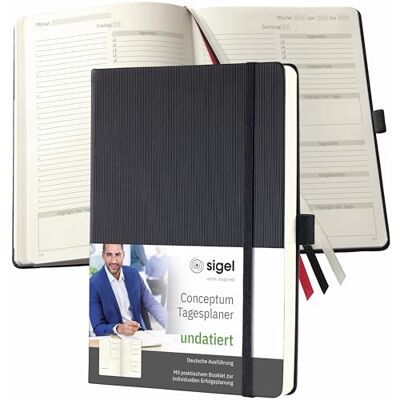 Sigel Planificador diario sin fecha, en alemán, A5, tapa dura, negra, Conceptum Sigel Planificador diario sin fecha, en alemán, A5, tapa dura, negra, Conceptum