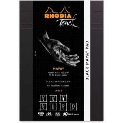 Rhodia Clairefontaine Bloc de papel de dibujo Maya 14, 8 x 21 cm, diseño de cruz pequeña, 120 g Rhodia Clairefontaine Bloc de papel de dibujo Maya 14, 8 x 21 cm, diseño de cruz pequeña, 120 g