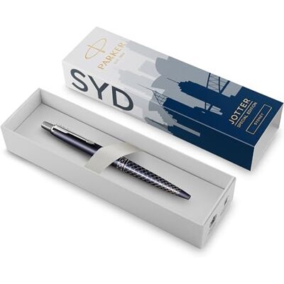 PARKER Jotter Bolígrafo Edición Especial Sydney Azul con detalles cromados Tinta Azul Estuche de Regalo PARKER Jotter Bolígrafo Edición Especial Sydney Azul con detalles cromados Tinta Azul Estuche de Regalo