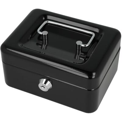 Westcott Caja de efectivo con cerradura (compacta, 15 cm) Negra Caja con cerradura de chapa de acero con 2 llaves Inserto extraíble para monedas con 6 compartimentos BLACK Westcott Caja de efectivo con cerradura (compacta, 15 cm) Negra Caja con cerradura de chapa de acero con 2 llaves Inserto extraíble para monedas con 6 compartimentos BLACK