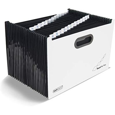 Rapesco Carpeta Clasificadora SupaFile Plus, Archivador con 26 Compartimientos, A4+, Blanco con Separadores Negros Rapesco Carpeta Clasificadora SupaFile Plus, Archivador con 26 Compartimientos, A4+, Blanco con Separadores Negros