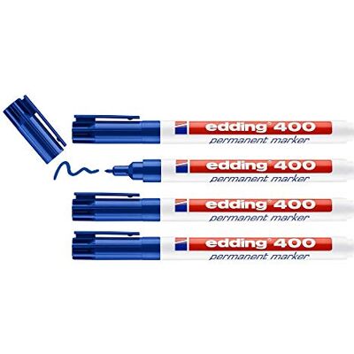 Edding 400 marcador permanente azul 4 rotuladores punta fina redonda 1 mm resistente al agua, de secado rápido, rotuladores indelebles para cartón, plástico, madera, metal, vidrio Edding 400 marcador permanente azul 4 rotuladores punta fina redonda 1 mm resistente al agua, de secado rápido, rotuladores indelebles para cartón, plástico, madera, metal, vidrio