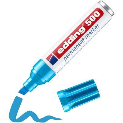 Edding 500 marcador permanente azul claro 1 rotulador punta biselada 2-7 mm resistente al agua, de secado rápido, rotuladores indelebles para cartón, plástico, madera, metal, vidrio Edding 500 marcador permanente azul claro 1 rotulador punta biselada 2-7 mm resistente al agua, de secado rápido, rotuladores indelebles para cartón, plástico, madera, metal, vidrio