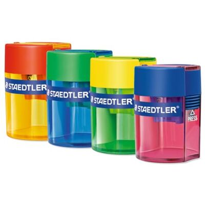 STAEDTLER 511 006 Afilalápices con depósito transparente de colores variados. Caja con 10 unidades. STAEDTLER 511 006 Afilalápices con depósito transparente de colores variados. Caja con 10 unidades.
