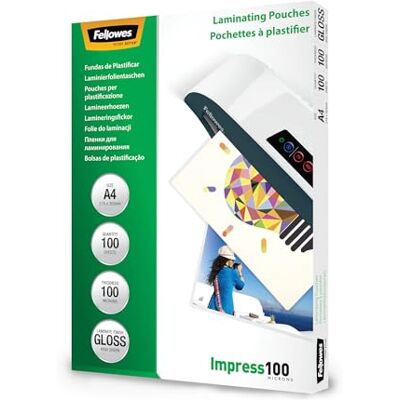 Fellowes Fundas de Plastificar A4, acabado brillo, 100 hojas, 200 micras (2 x 100 micras), acabado de calidad, adecuadas para fotos, avisos y creatividades Fellowes Fundas de Plastificar A4, acabado brillo, 100 hojas, 200 micras (2 x 100 micras), acabado de calidad, adecuadas para fotos, avisos y creatividades