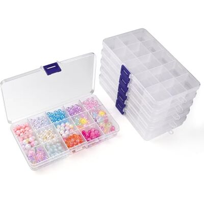 Vonsera 6 cajas clasificadoras para piezas pequeñas, caja de almacenamiento, cajas de almacenamiento con 15 cuadrículas ajustables, caja de clasificación para manualidades y perlas Vonsera 6 cajas clasificadoras para piezas pequeñas, caja de almacenamiento, cajas de almacenamiento con 15 cuadrículas ajustables, caja de clasificación para manualidades y perlas
