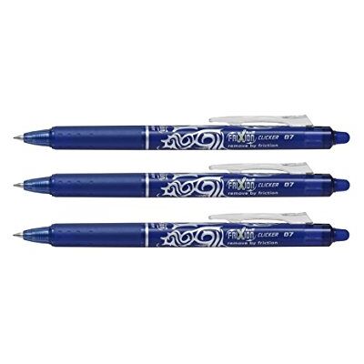 PILOT Frixion Clicker 0,7 mm de punta borrable con tinta de gel para tatuajes, tinta azul (paquete de 3) suministrado suelto PILOT Frixion Clicker 0,7 mm de punta borrable con tinta de gel para tatuajes, tinta azul (paquete de 3) suministrado suelto