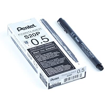 Pentel Pointliner , rotulador de punta fina, negro, resistente al agua y a la luz, 0,5 mm, 12 unidades Pentel Pointliner , rotulador de punta fina, negro, resistente al agua y a la luz, 0,5 mm, 12 unidades