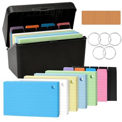 Solinorex Caja de Tarjetas De índice Negra, Contiene 250 Tarjetas de índice Rayadas de Colores, 100 Notas de índice, 5 Separadores, 5 Carpetas de Anillas Y 1 Etiqueta de Caja para tarjetas con fichas Solinorex Caja de Tarjetas De índice Negra, Contiene 250 Tarjetas de índice Rayadas de Colores, 100 Notas de índice, 5 Separadores, 5 Carpetas de Anillas Y 1 Etiqueta de Caja para tarjetas con fichas