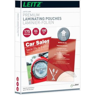 Leitz Bolsas de plastificación, Brillante, Transparente, A4, UDT, Bolsas de plastificación hechas de material de 175 micras de grosor, pack de 100 unidades, Leitz Bolsas de plastificación, Brillante, Transparente, A4, UDT, Bolsas de plastificación hechas de material de 175 micras de grosor, pack de 100 unidades,