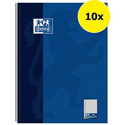 Oxford Cuaderno de espiral (10 unidades, cuadriculado, con margen, 80 hojas, A4+, 90 g/m²), color azul Oxford Cuaderno de espiral (10 unidades, cuadriculado, con margen, 80 hojas, A4+, 90 g/m²), color azul
