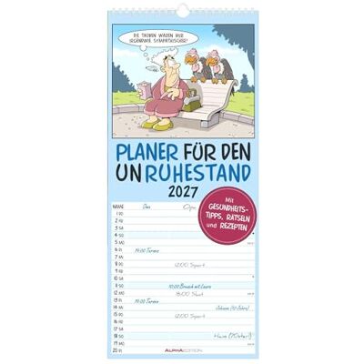 Alpha Planer für den Unruhestand 2027: Familienplaner 19,5x45 cm mit 3 Spalten, lustigen Rentner-Cartoons, Schulferien & deutschem Kalendarium, für Senioren & Familien Alpha Planer für den Unruhestand 2027: Familienplaner 19,5x45 cm mit 3 Spalten, lustigen Rentner-Cartoons, Schulferien & deutschem Kalendarium, für Senioren & Familien