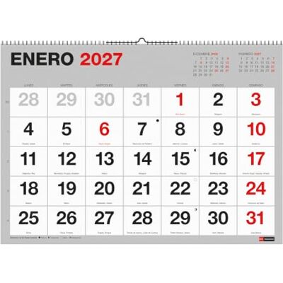 Miquelrius Calendario 2027 de Pared Gran Formato XL, Basic Miquelrius Calendario 2027 de Pared Gran Formato XL, Basic