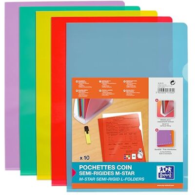 Oxford Elba M Star Lote de 10 fundas para esquinas (A4, PVC, lisas), varios colores Oxford Elba M Star Lote de 10 fundas para esquinas (A4, PVC, lisas), varios colores