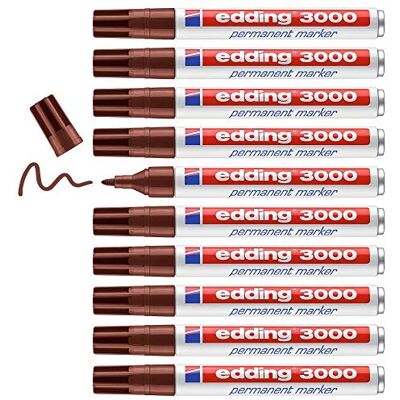 Edding marcador permanente marrón 10 rotuladores punta redonda 1,5-3mm indeleble de secado rápido resistente al agua y a los borrones cartón, plástico, madera, metal, tela universal Edding marcador permanente marrón 10 rotuladores punta redonda 1,5-3mm indeleble de secado rápido resistente al agua y a los borrones cartón, plástico, madera, metal, tela universal