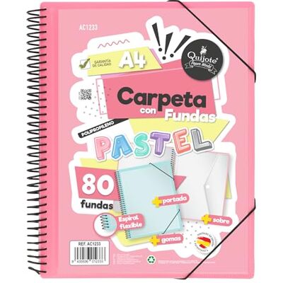 Starplast Carpeta Con Fundas Espiral Flexible 80 fundas transparentes, A4, cierre elástico, tapa polipropileno, portada personalizable, para uso Escolar y Oficina color Rosa Pastel Starplast Carpeta Con Fundas Espiral Flexible 80 fundas transparentes, A4, cierre elástico, tapa polipropileno, portada personalizable, para uso Escolar y Oficina color Rosa Pastel