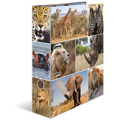 HERMA Archivador de anillas con palanca Animales con motivo Animales africanos, A4, 70 mm, con estampado interior, 1 carpeta con motivos HERMA Archivador de anillas con palanca Animales con motivo Animales africanos, A4, 70 mm, con estampado interior, 1 carpeta con motivos