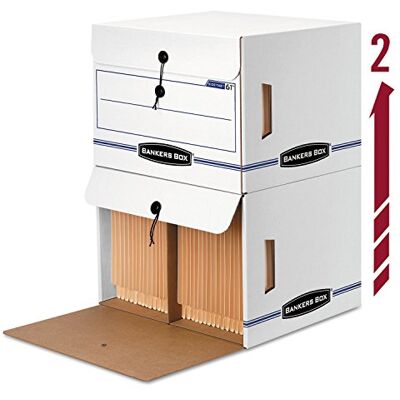 Bankers Box Caja de almacenamiento de archivos con pestaña lateral, carta, 15-1/4 x 13-1/2 x 10-3/4, blanco/azul (caja de 12) Bankers Box Caja de almacenamiento de archivos con pestaña lateral, carta, 15-1/4 x 13-1/2 x 10-3/4, blanco/azul (caja de 12)