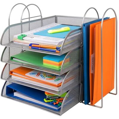 Relaxdays Bandeja Documentos de Metal A4, 4 Niveles, 2 revisteros, Plateado 33 x 40,5 x 33,5 cm, organizador Relaxdays Bandeja Documentos de Metal A4, 4 Niveles, 2 revisteros, Plateado 33 x 40,5 x 33,5 cm, organizador