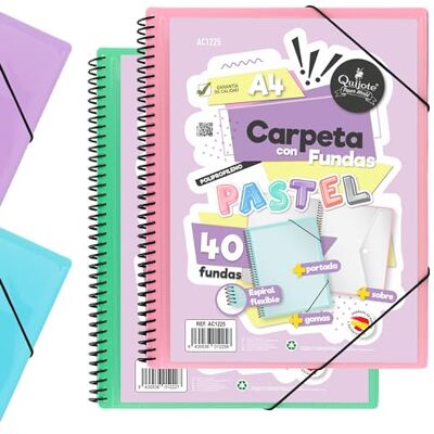 Starplast Carpeta Con Fundas Espiral Flexible 40 fundas transparentes, A4, cierre elástico, tapa polipropileno, portada personalizable, para uso Escolar y Oficina Pack 2 Surtido Starplast Carpeta Con Fundas Espiral Flexible 40 fundas transparentes, A4, cierre elástico, tapa polipropileno, portada personalizable, para uso Escolar y Oficina Pack 2 Surtido